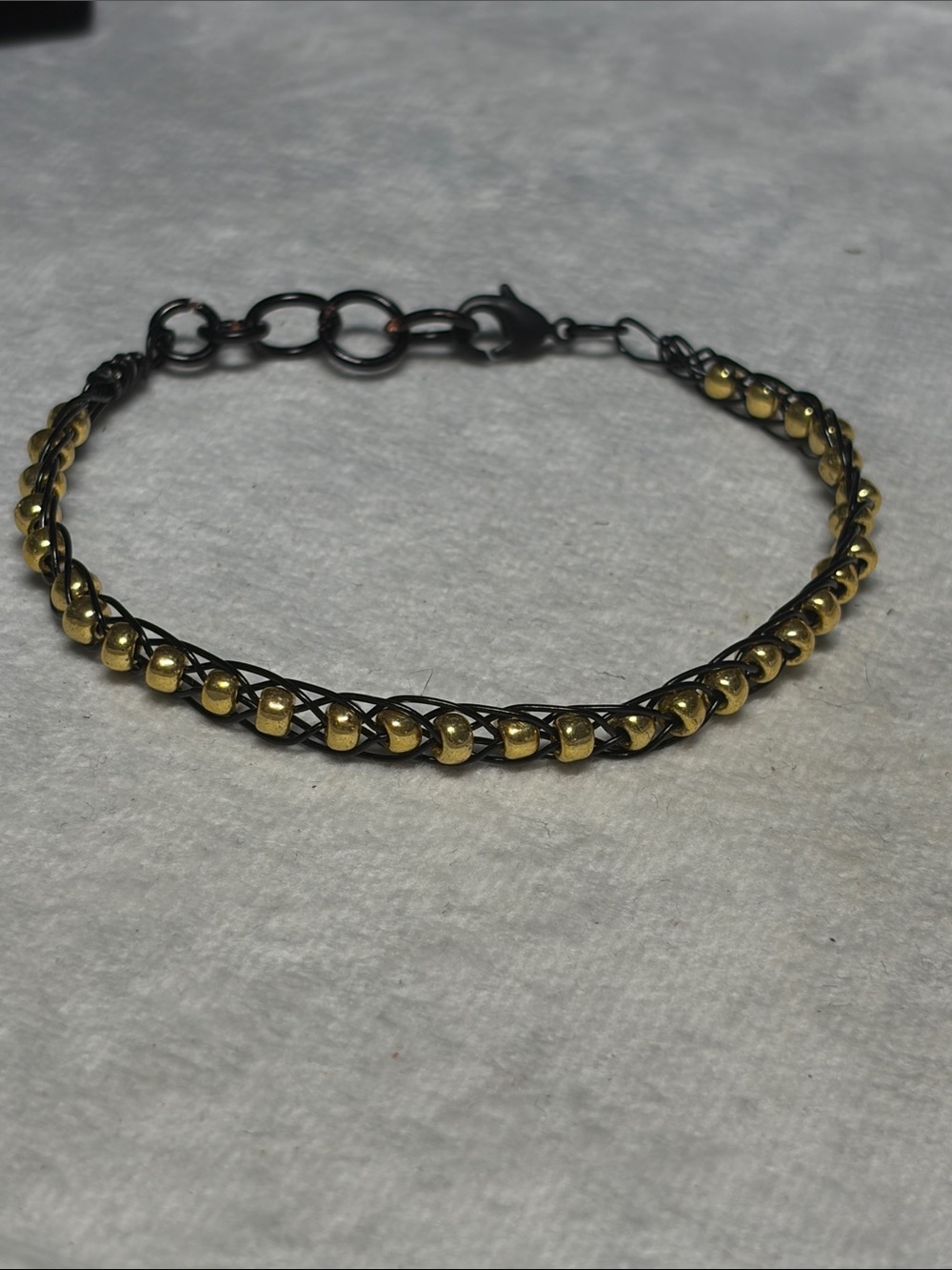 Delicate Black Chain Bracelet with Gold Beads